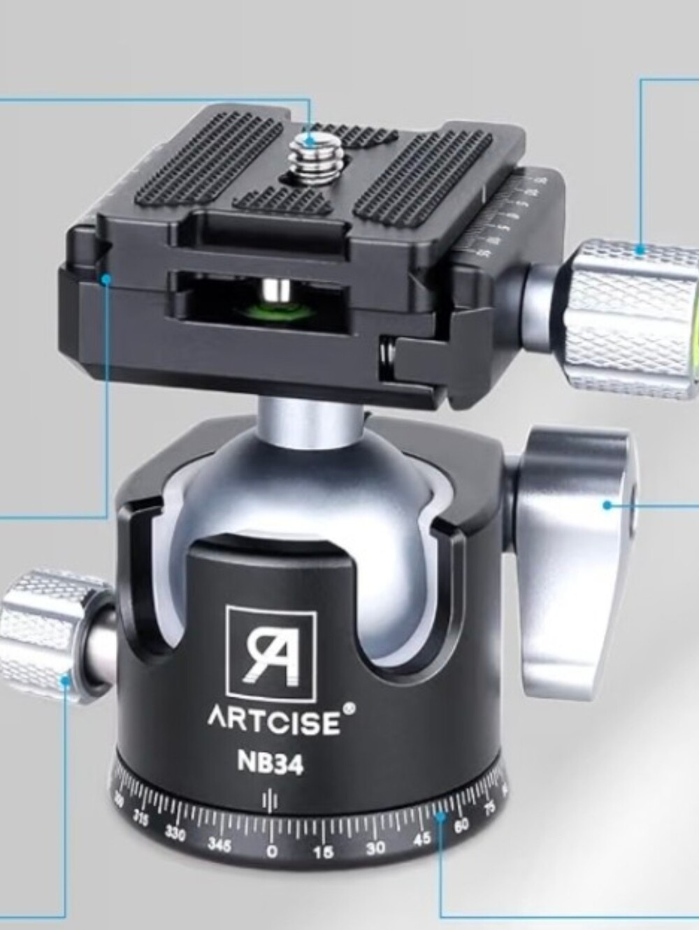 Low Profile Camera Tripod Ball Head, 34mm All Metal CNC Panorama Ball Head